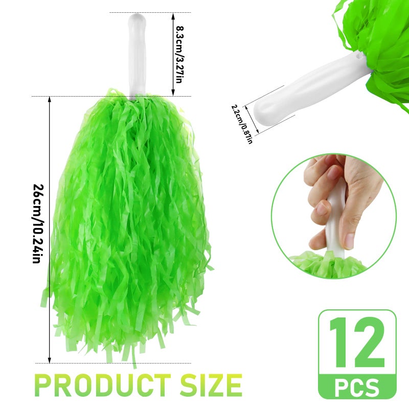 Faxco 12Pack Plastic Pom Poms Cheerleading Pom Poms Sports Dance Cheer Plastic Pom Pom for Rooters,Cheering Squard,Cheering Team (Green) - Image 2